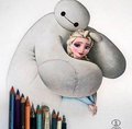 Elsa and Baymax - frozen fan art