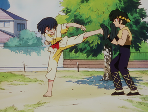 Ryoga helps Akane with her training