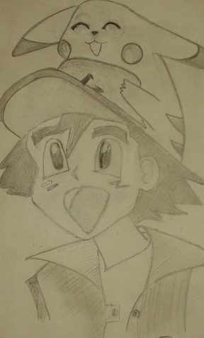 Ash and Pikachu drawing by me.