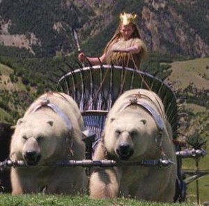Jadis and her chariot pulled by Polar Bears