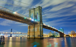  Brooklyn Bridge and Manhattan skyline New York City New York
