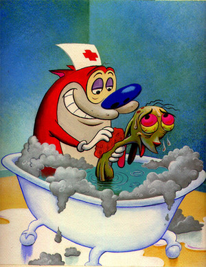  Nurse Stimpy giving Ren a bubbly sponge bath