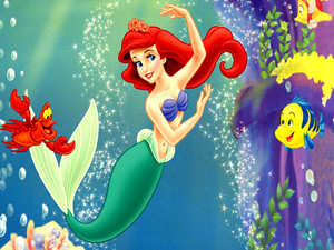  Walt 迪士尼 壁纸 - Sebastian, Princess Ariel & 比目鱼