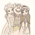 Elsa and Anna with a Troll - frozen fan art