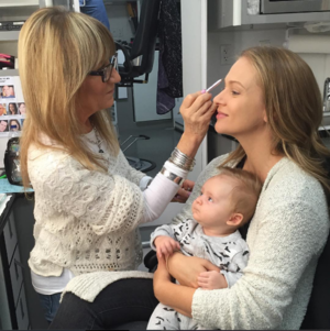  Actress A.J. Cook and son, Phoenix Sky Andersen on set of Criminal Minds.