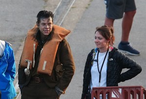 Harry Styles on the set of Dunkirk