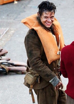  Harry smiling on the set of Dunkirk