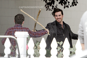  Henry and Killian play sword fighting during a scene on Wednesday Steveston filming, August 3rd