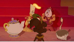  The girls watches Cogsworth and Lumiere