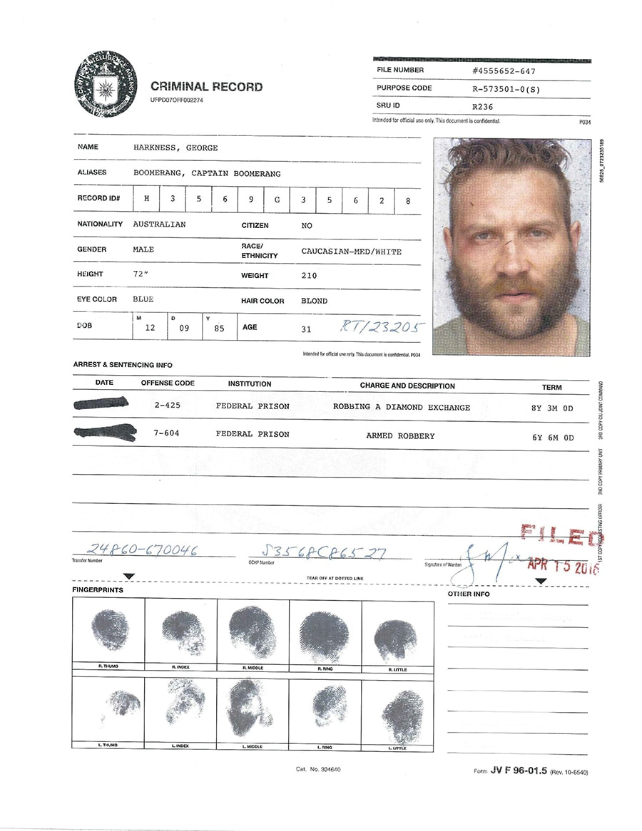 A.R.G.U.S. Files Boomerang's Criminal Record Captain Boomerang