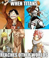 Attack on Titan crossovers with one piece  bleach  naruto  and fairy tail. - anime photo