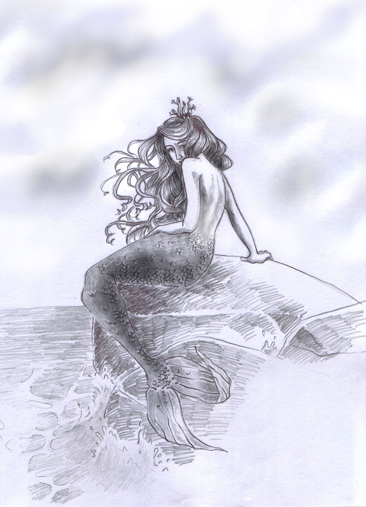 Mermaids Fan Art: Mermaid on Rock (Drawing) .