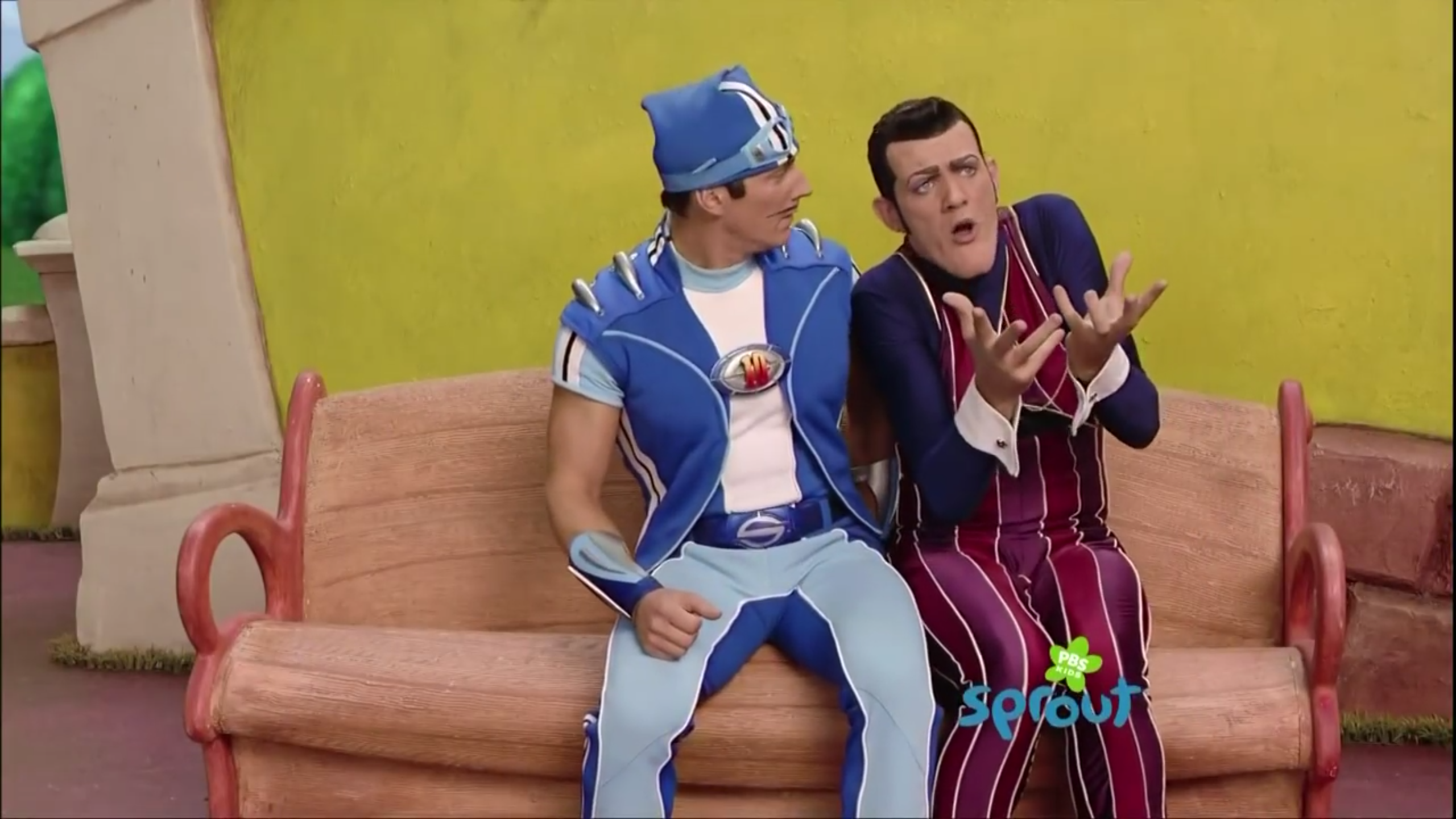 Lazytown Photo: Robbie Rotten and Sportacus.