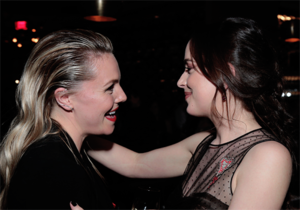  Dakota with Fifty Shades co-star Eloise Mumford at after premiere party