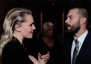 Jamie with Fifty Shades co-star Eloise Mumford at after premiere party