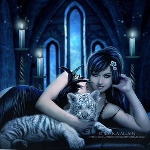 Fantasy Girl With White Tiger