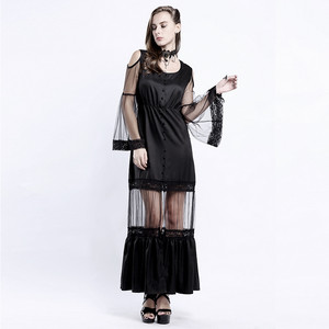  Fashion Net Sleeves spitze Strapless Horn Sleeve Long Black Dress