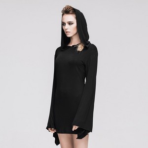 Gothic Black Splicing Long Sleeved Hooded Women Dress 04