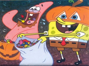  Spongebob and Patrick Halloween karatasi la kupamba ukuta