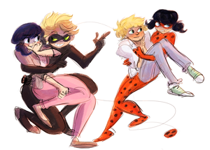 Chat Noir and Marinette and Ladybug and Adrien
