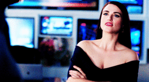 Lena Luthor doing the arm squeeze thing