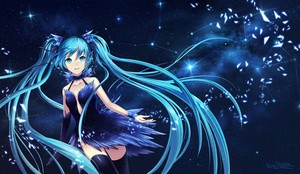  207517 Vocaloid Hatsune Miku blue dress long hair twintails thigh highs ribbon crying headphones spa