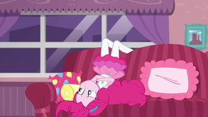 Pinkie Pie sitting upside down on the couch EGDS3