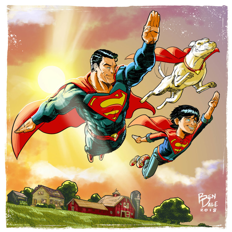 Fan art of Superman, Superboy and Krypto. 