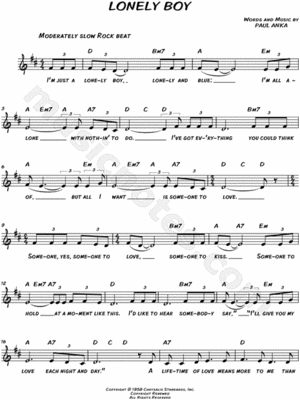 Sheet Music To Lonely Boy 