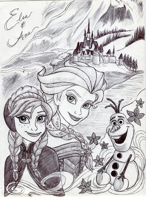 Monochrome Princess Anna and Elsa