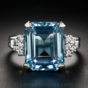  Aquamarine Diamond And Platinum Ring