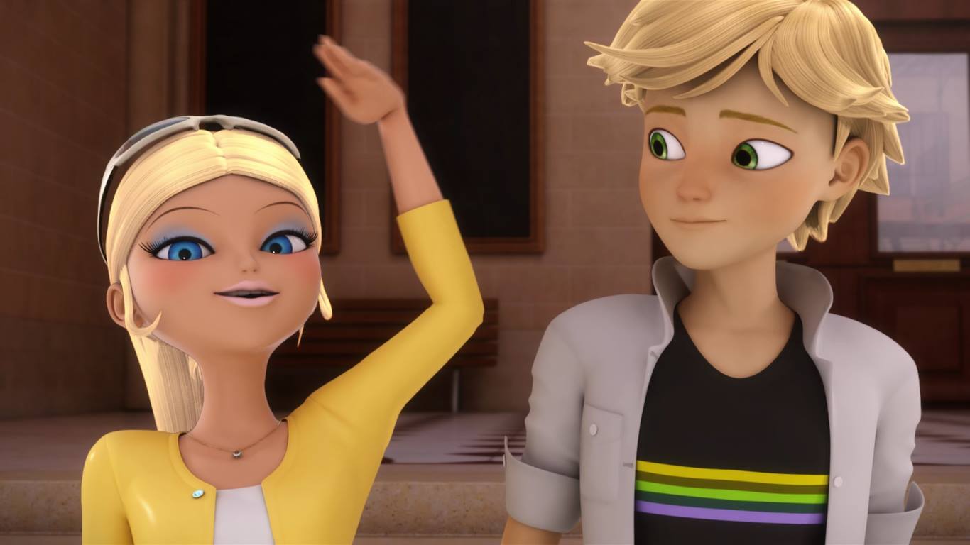 Screenshots of Chloé and Adrien from the episode Pixelator.