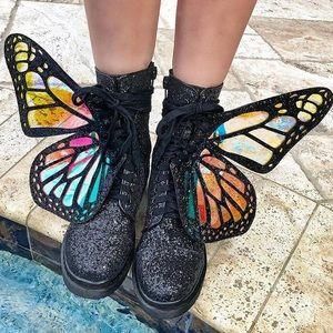  Black Glitter con bướm, bướm Shoes