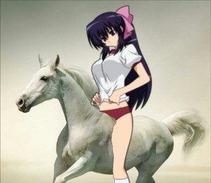 Himari Noihara riding her Beautiful White Horse