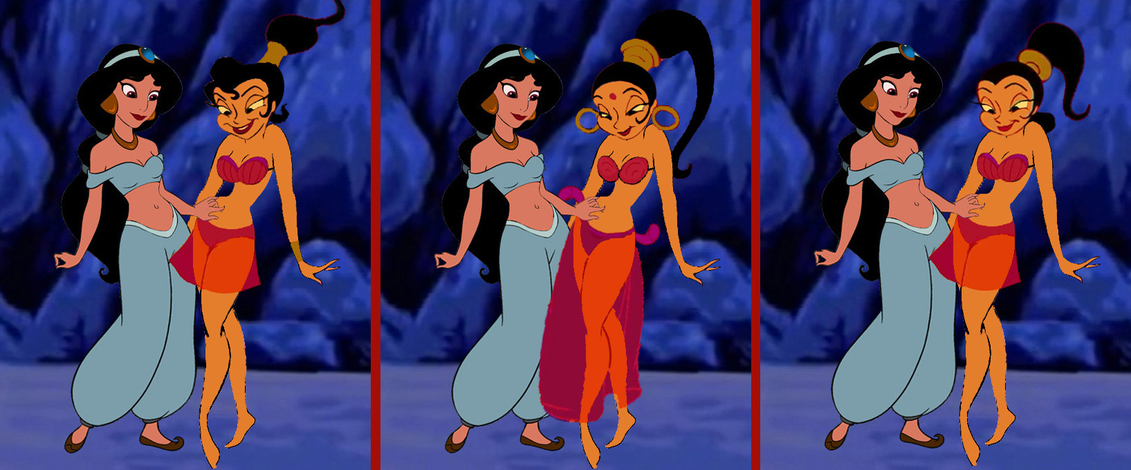 Aladdin Fan Art: Jasmine with the Friend Like me Belly Dancers.