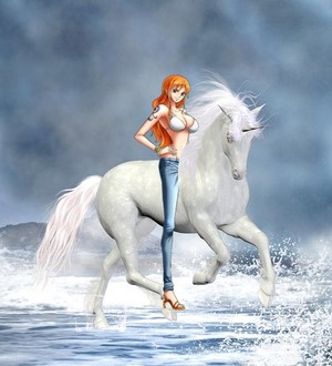  Nami rides on her Beautiful White Unicorn