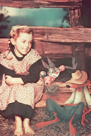Song of the South (1946) Cast Portrait - Luana Patten, Br'er Rabbit and Br'er Fox