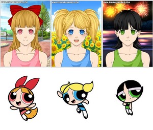 The powerpuff girls as anime girls 