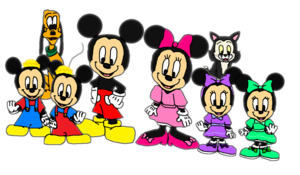 Mickey, Minnie, Morty, Ferdie, Millie, Melody, Pluto and Figaro.
