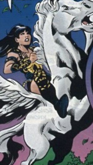  Xena rides on an Beautiful Majestic White Pegasus
