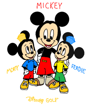 Disney Golf. Mickey Mouse with his Twin Nephews Morty and Ferdie