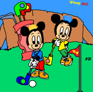 Disney Morty and Ferdie (Ferdy) Fieldmouse Play Golf Just for Fun.