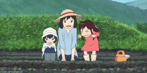  Hana, Yuki and Ame growing vegetables