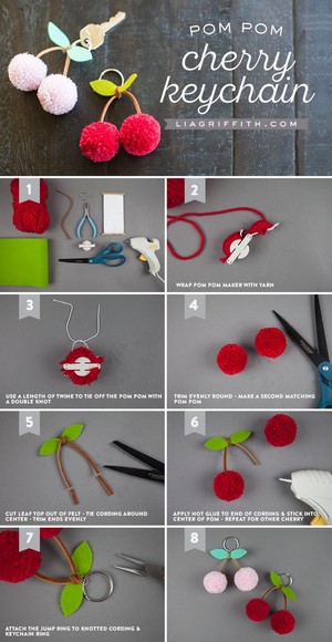 DIY- Pompom Cherry Keychain 