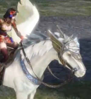 Naotora Ii rides on an Pegasus