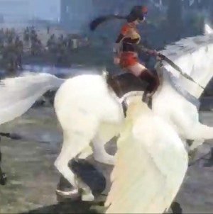 Naotora Ii rides on an Pegasus