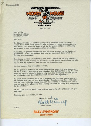 Personal Letter From Walt Disney