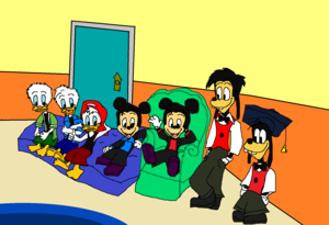 House of Fieldmouse Mickey's Nephews Morty and Ferdie with Goofy's Gilbert Goof.
