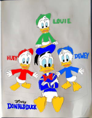  Donald pato with his Boys Huey, Dewey and Louie.,,..