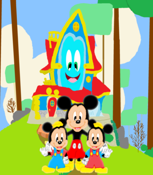  Mickey muis Funhouse 2021 Disney Junior with his twin Nephews Morty and Ferdie.